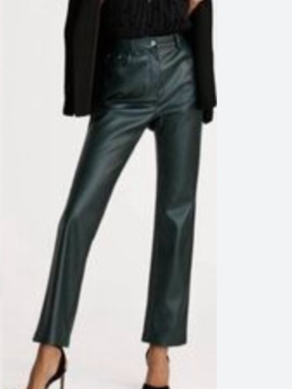 7 for All Mankind Faux Leather Forest Green Ankle Cut High-Waist Pants